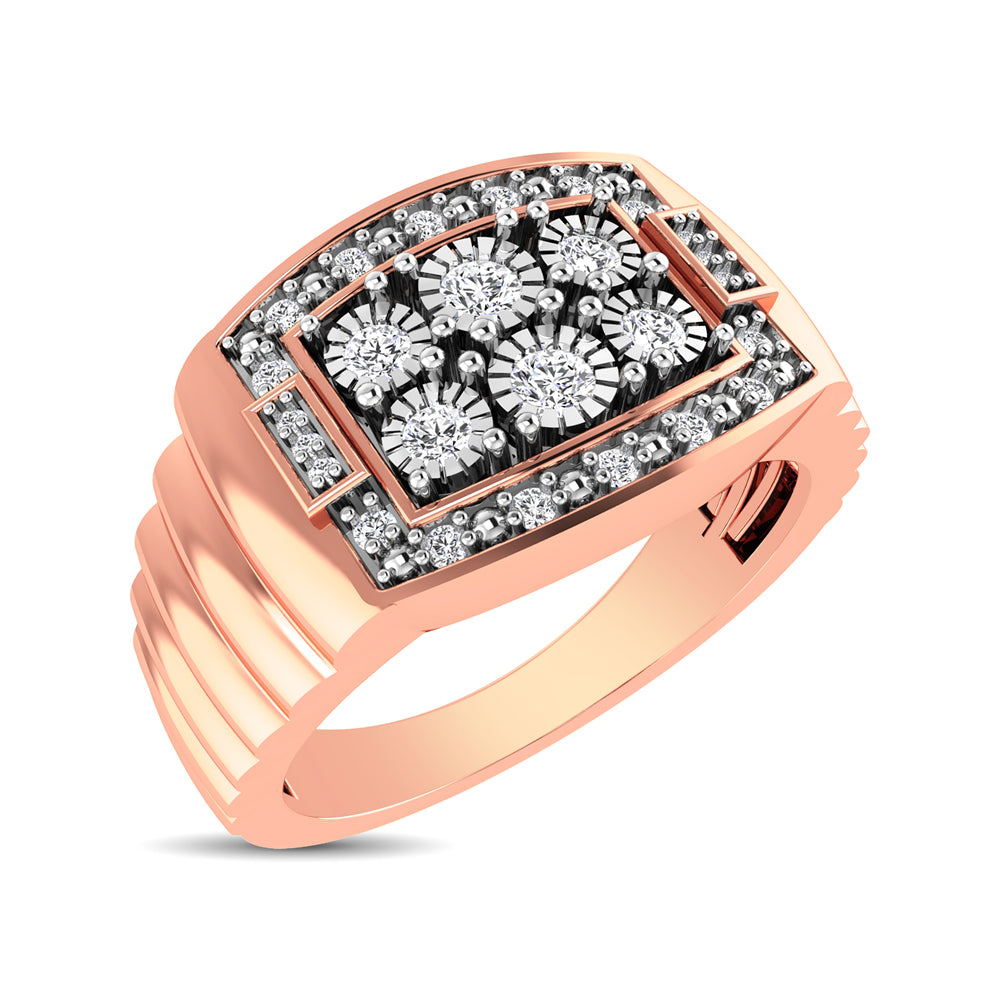 10K Rose Gold 1/4 Ct.Tw. Diamond Illusion Men&apos;s Fashion Ring