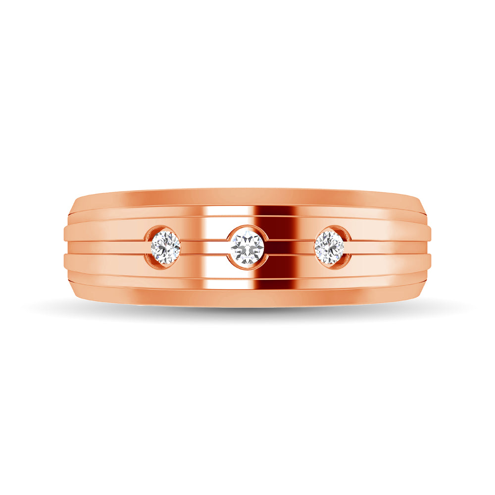 10K Rose Gold 1/10 Ctw Round Cut Diamond Mens Band
