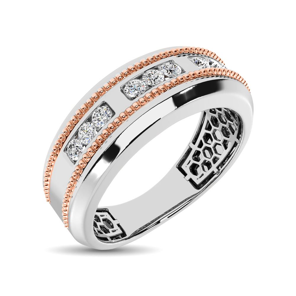 10K White Gold 1/4 Ct.Tw. Diamond Milgrain Finish Mens Band