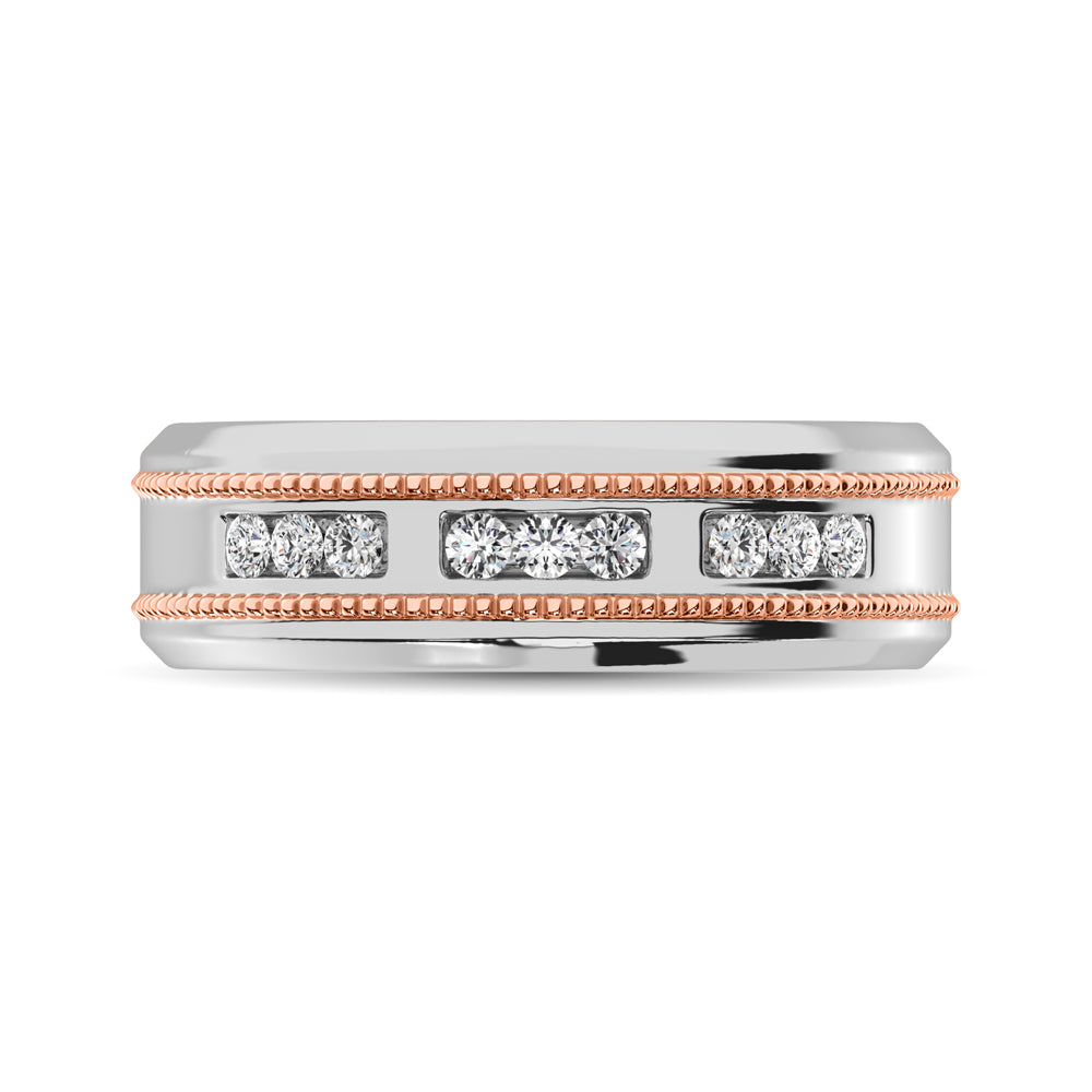 10K White Gold 1/4 Ct.Tw. Diamond Milgrain Finish Mens Band
