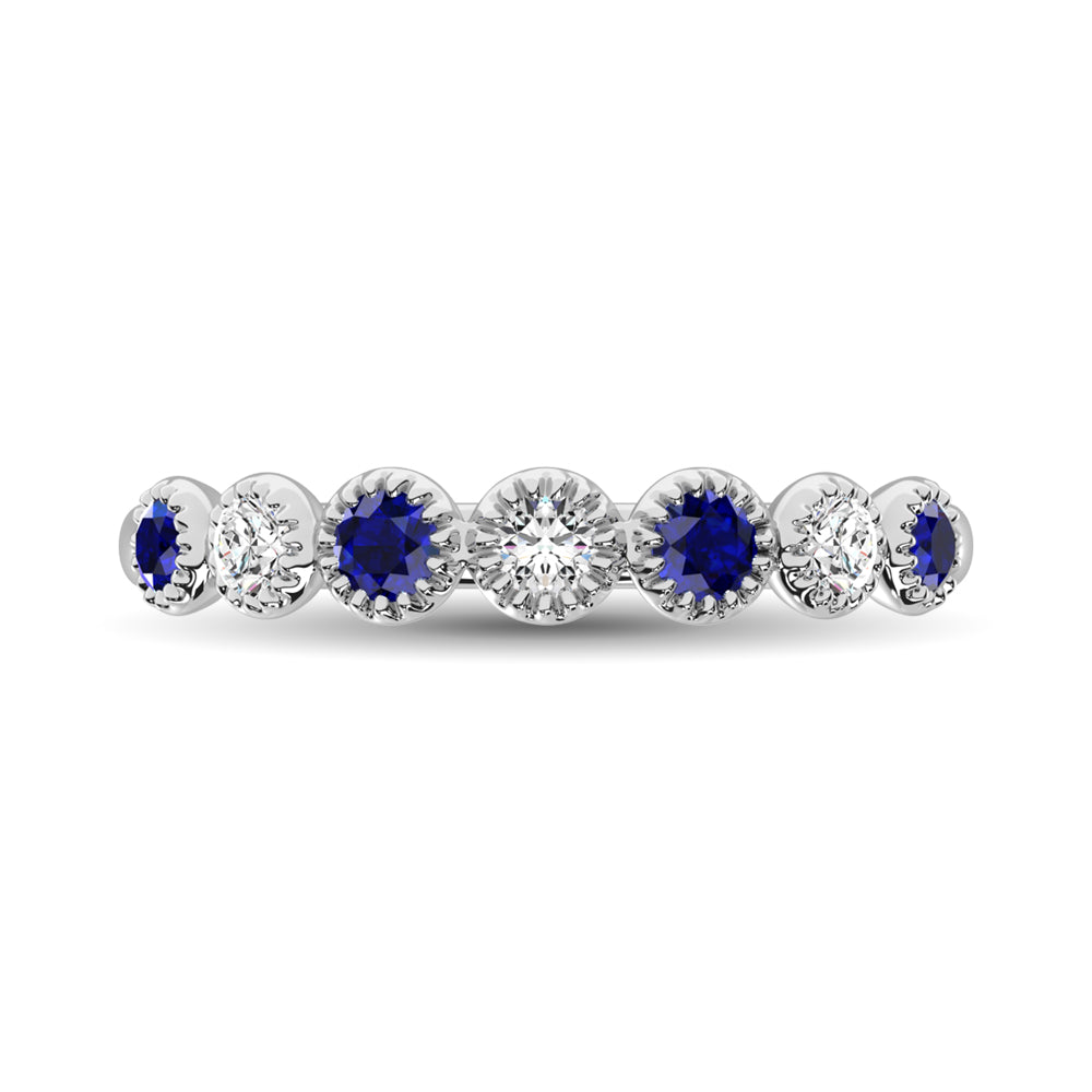 Diamond 1/5 Ct.Tw. Alternate  Blue Sapphire Stackable Ring In 14K White Gold