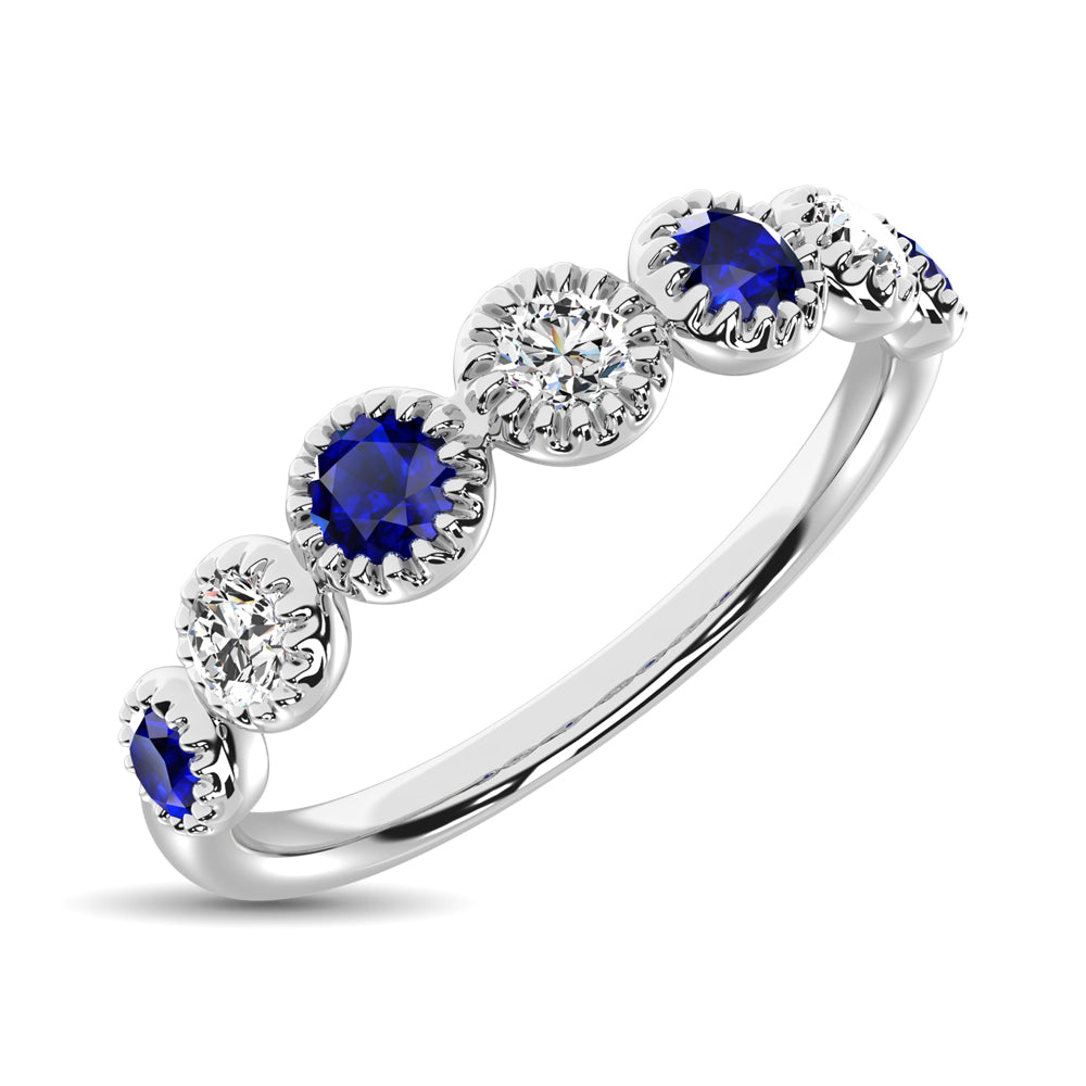 Diamond 1/5 Ct.Tw. Alternate  Blue Sapphire Stackable Ring In 14K White Gold
