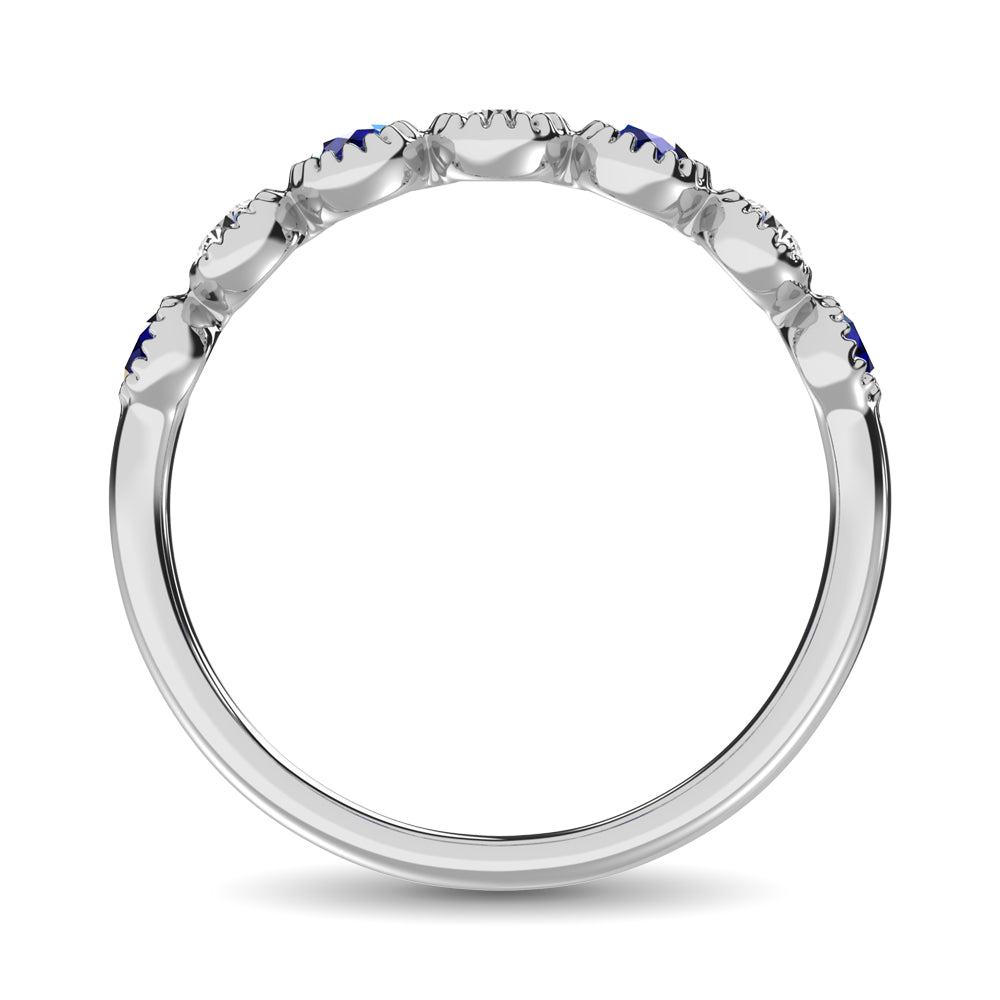 Diamond 1/5 Ct.Tw. Alternate  Blue Sapphire Stackable Ring In 14K White Gold