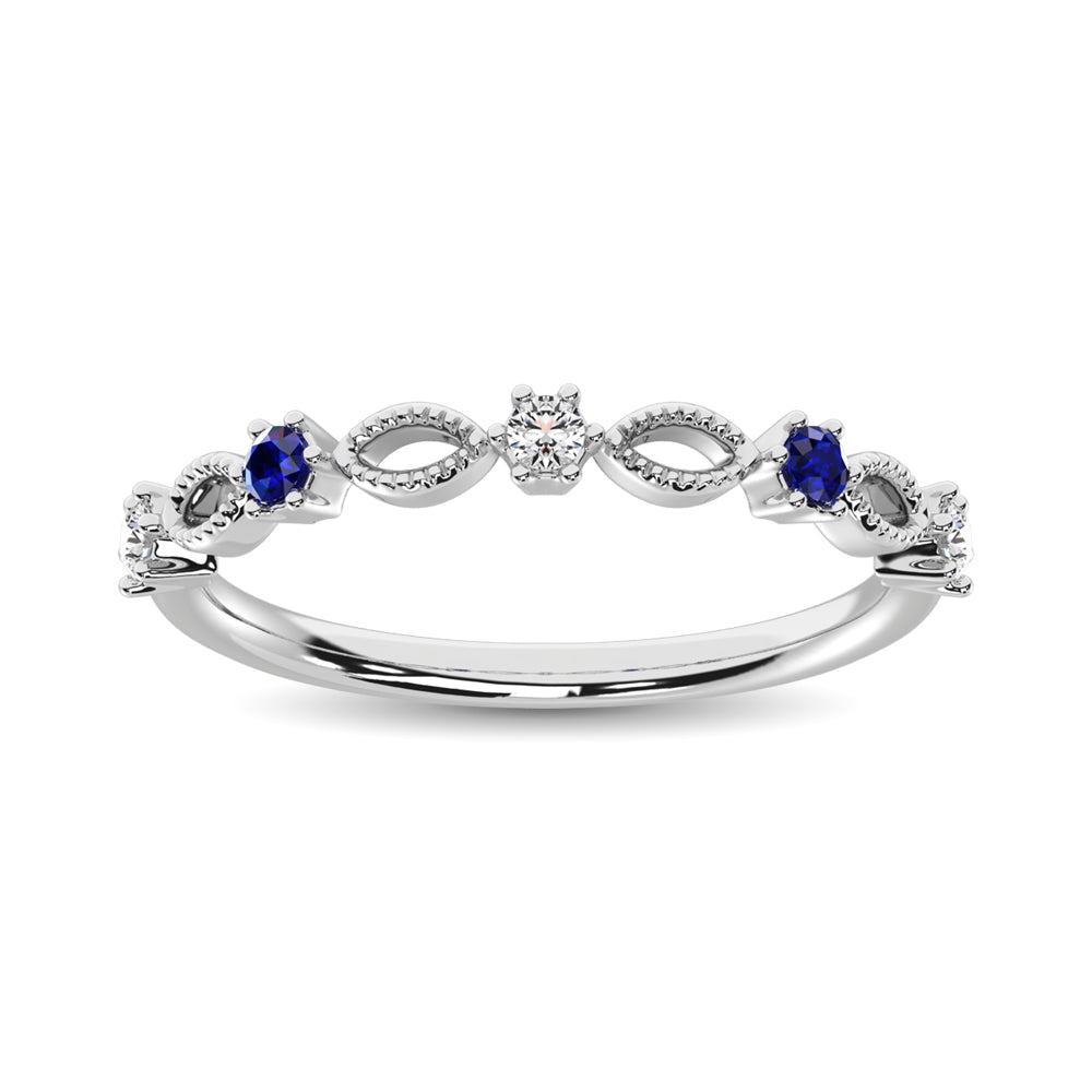 Diamond 1/5 Ct.Tw. And Blue Sapphire Stackable Band In 14K White Gold