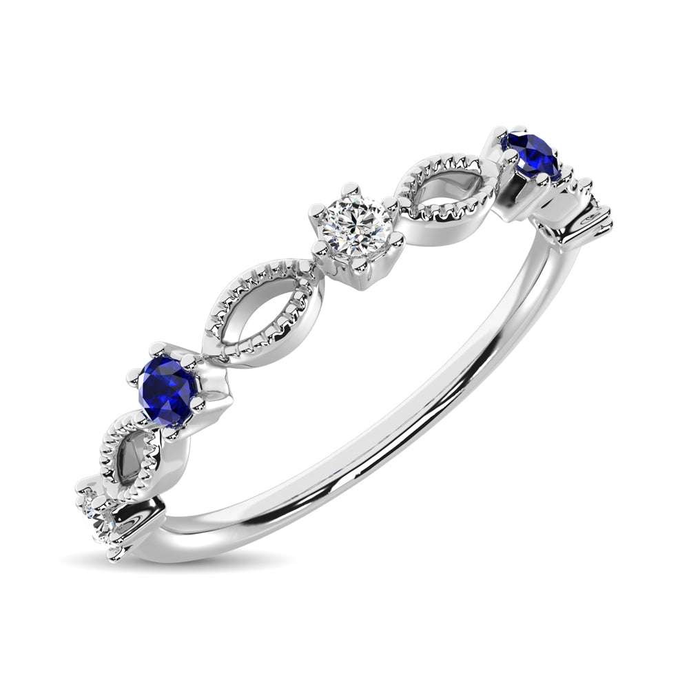 Diamond 1/5 Ct.Tw. And Blue Sapphire Stackable Band In 14K White Gold