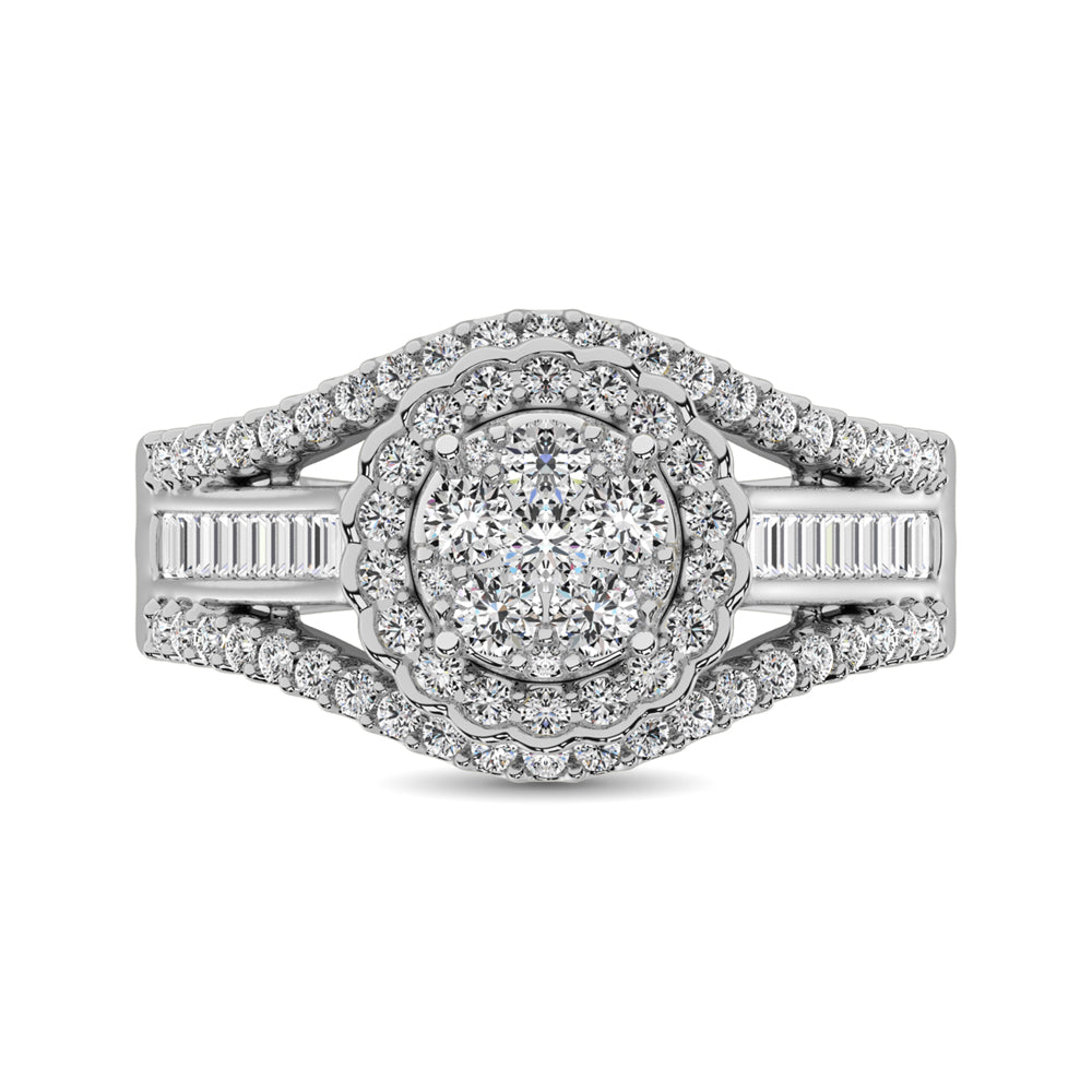 10K White Gold Round and Baguette Diamond 1 Ct.Tw. Engagement Ring