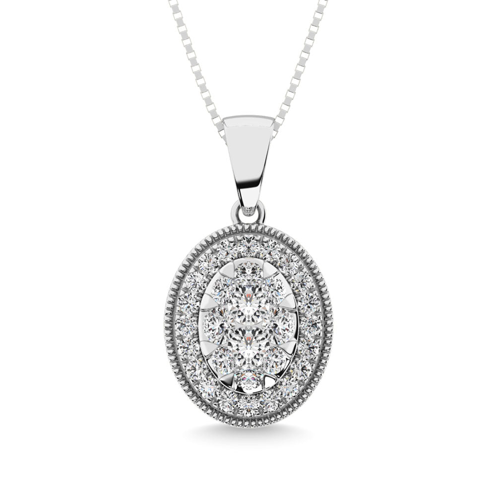 Diamond 1/2.Tw. Round Shape Cluster Pendant In 14K White Gold