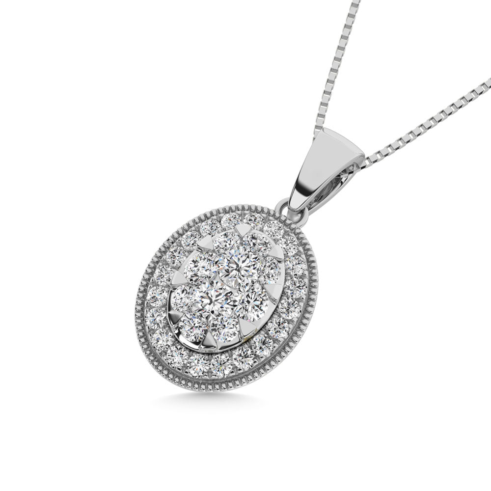 Diamond 1/2.Tw. Round Shape Cluster Pendant In 14K White Gold