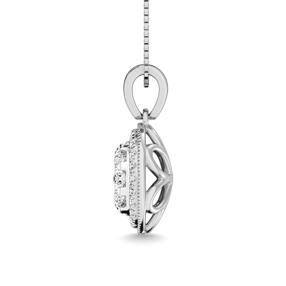 Diamond 1/2.Tw. Round Shape Cluster Pendant In 14K White Gold