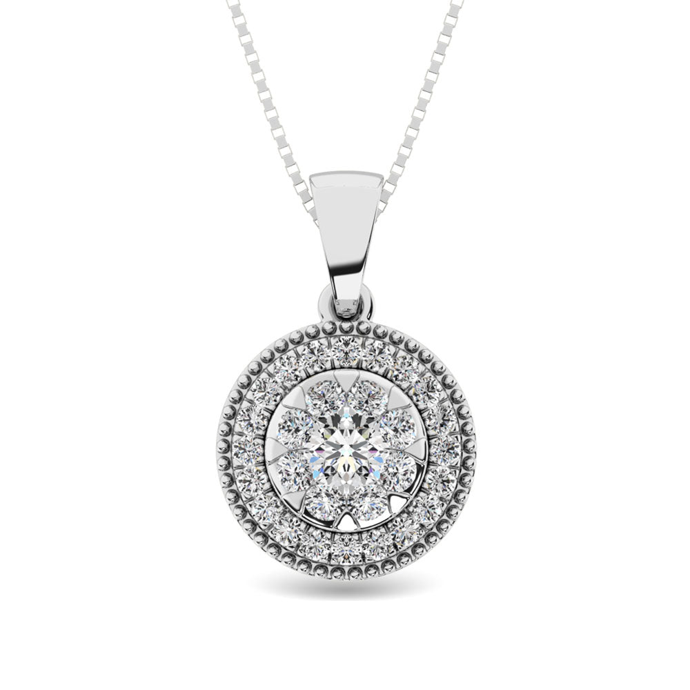 Diamond 1/2.Tw. Round Shape Cluster Pendant in 14K White Gold