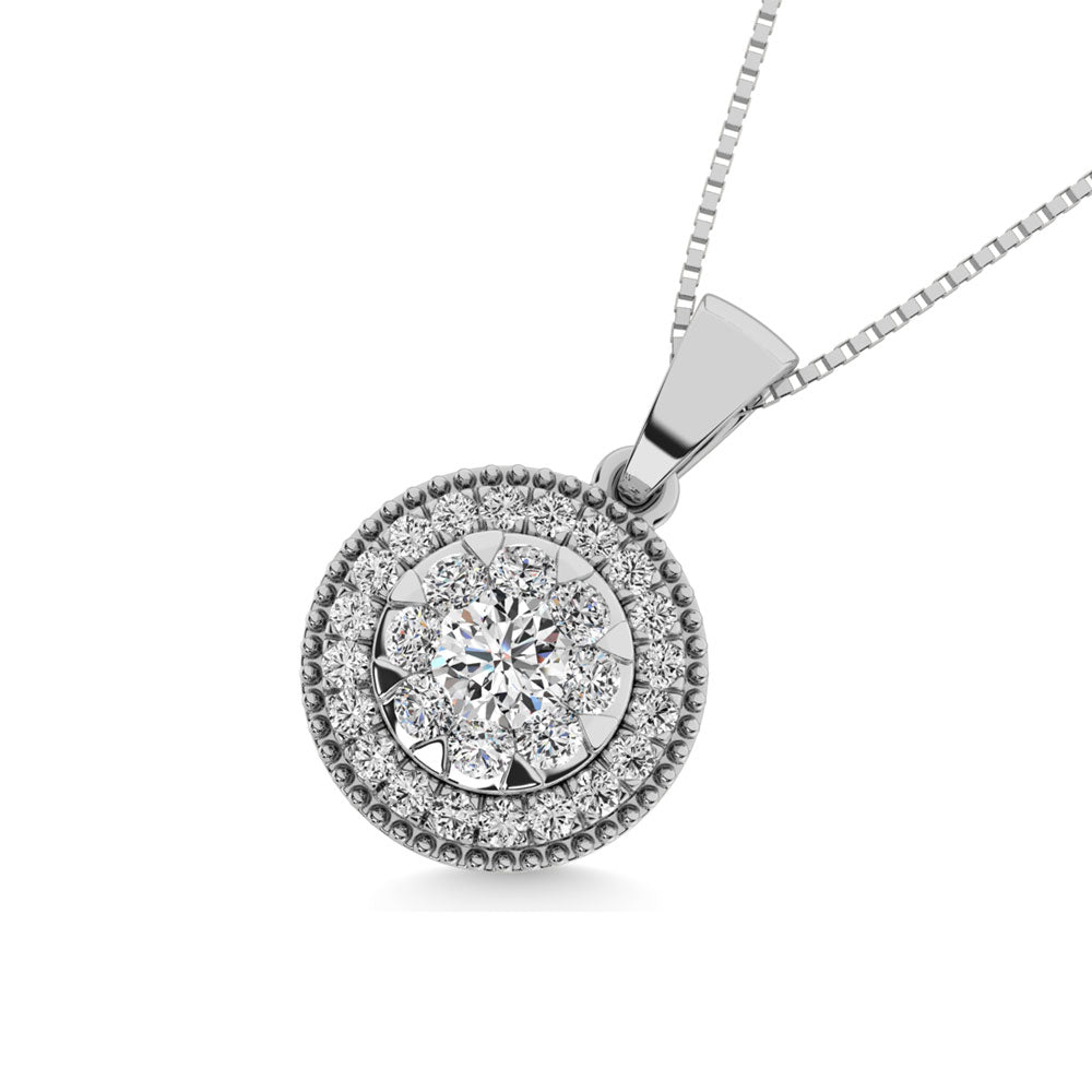Diamond 1/2.Tw. Round Shape Cluster Pendant In 14K White Gold