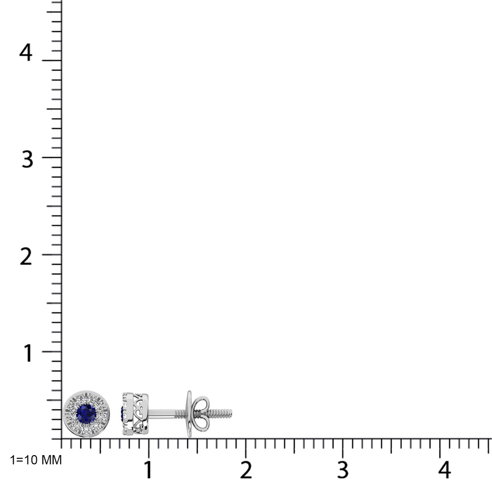 14K White Gold Diamond 1/4 Ct.Tw. And Blue Sapphire Stud