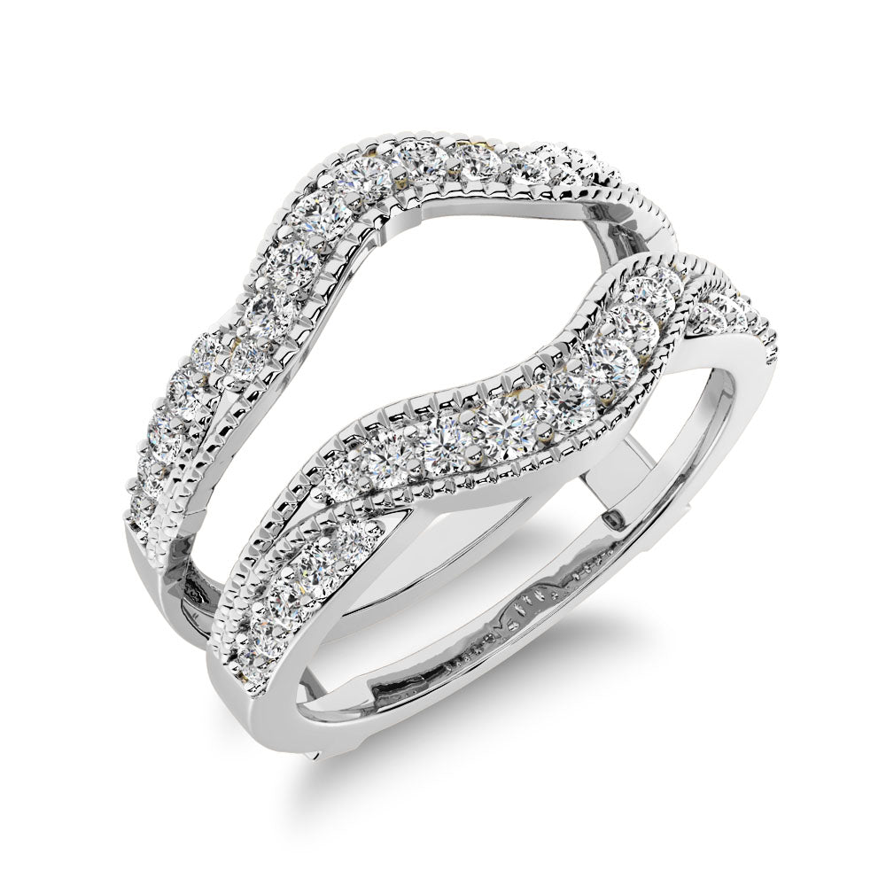 14K White Gold 2/5 Ct.Tw. Diamond Guard Ring With Milgrain Detail