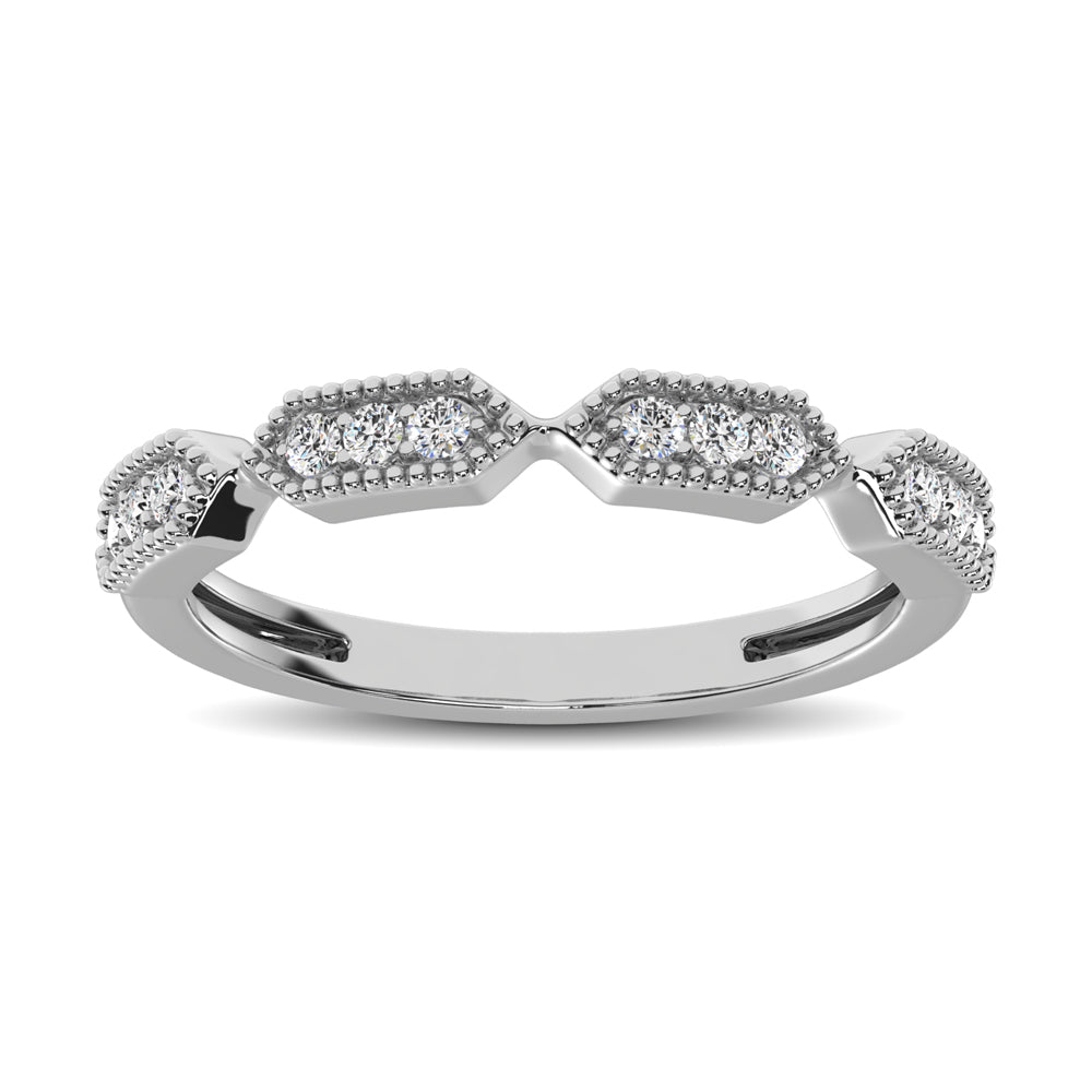 Beaded Style Band Set With 1/6 Ctw Diamond In 14K White Gold