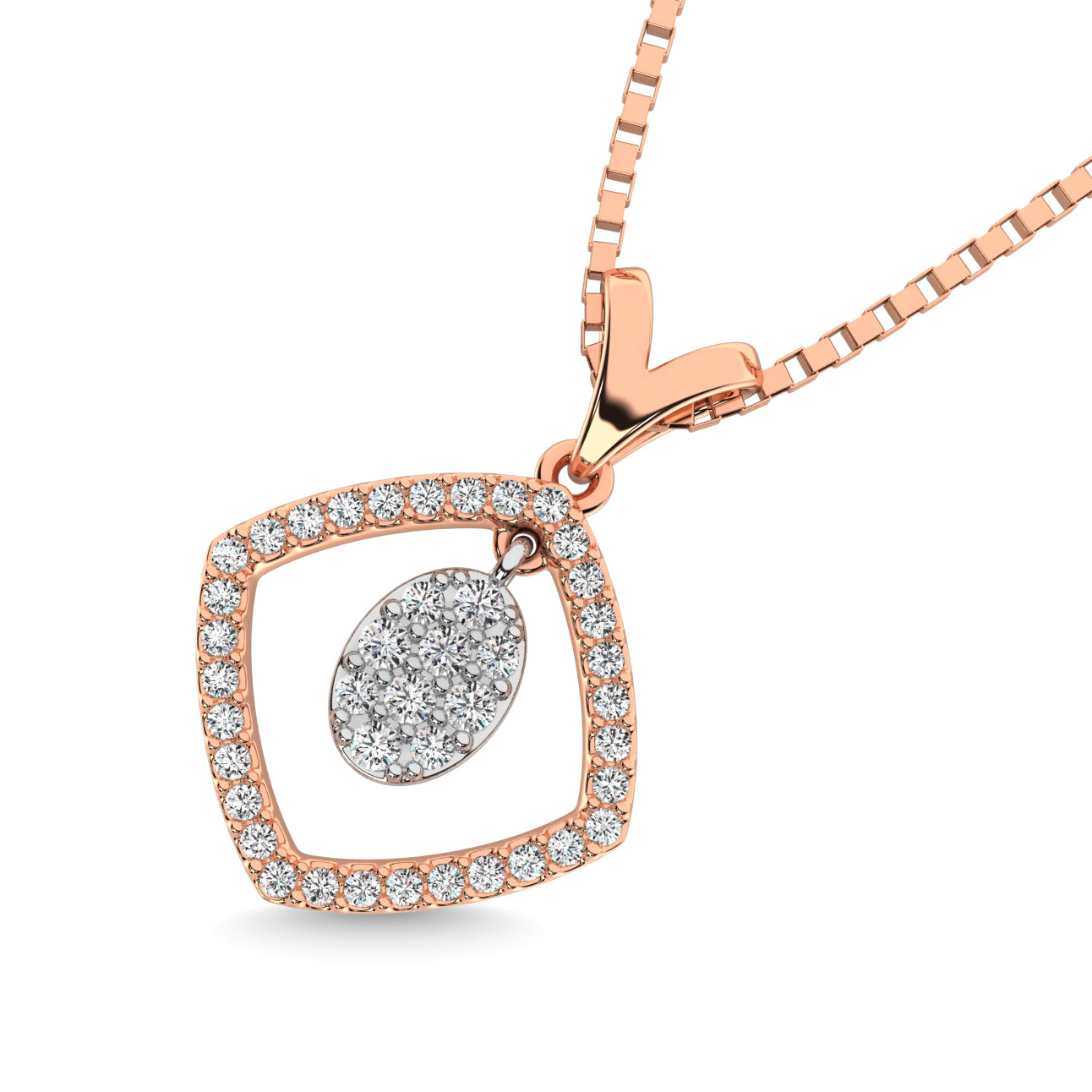 10K Rose Gold 1/4 Ct.Tw. Diamond Square Shape Pendant with Dangler