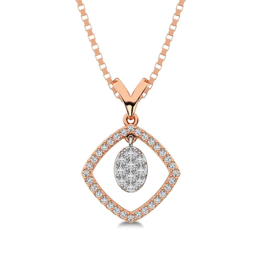 10K Rose Gold 1/4 Ct.Tw. Diamond Square Shape Pendant With Dangler