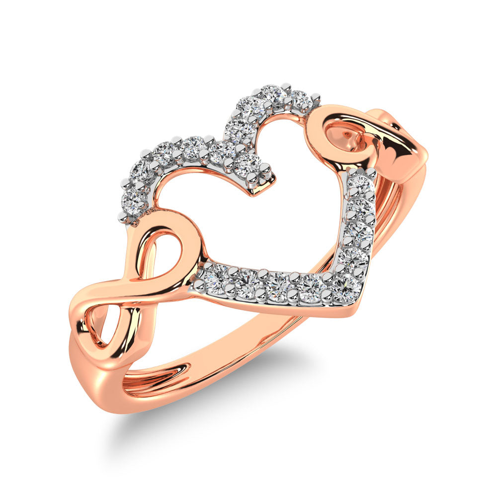 10K Rose Gold 1/8 Ctw Diamond Heart Ring