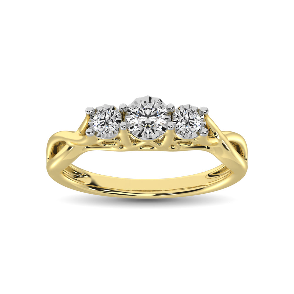 10K Yellow Gold 1/5 Ct.Tw. Diamond Three Stone Ring