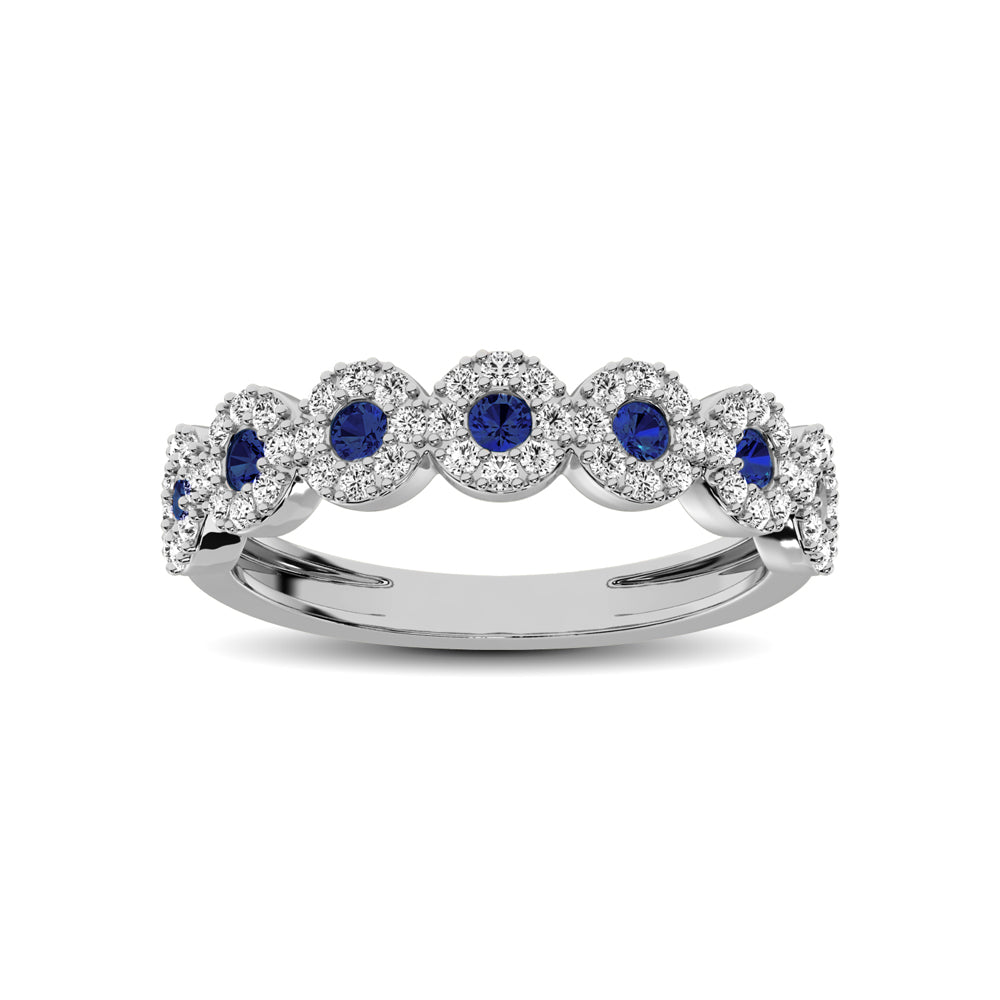 14K White Gold 5/8 Ct.Tw. Diamond & Blue Sapphire Stackable Band