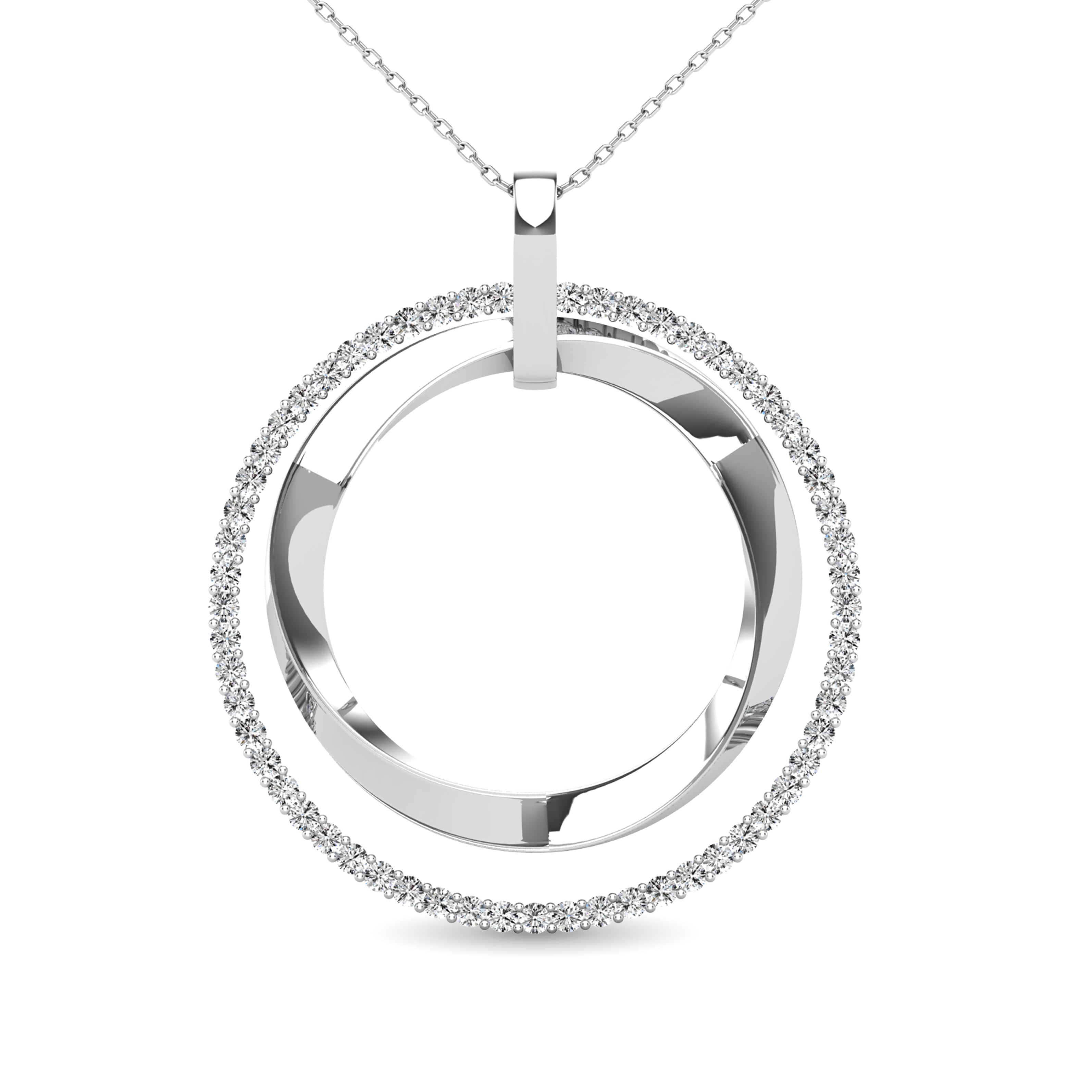 14K White Gold 1/2 Ct.Tw. Diamond Double Frame Pendant