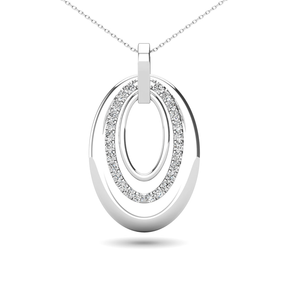 14K White Gold 1/5 Ct.Tw. Diamond Oval Frame Pendant