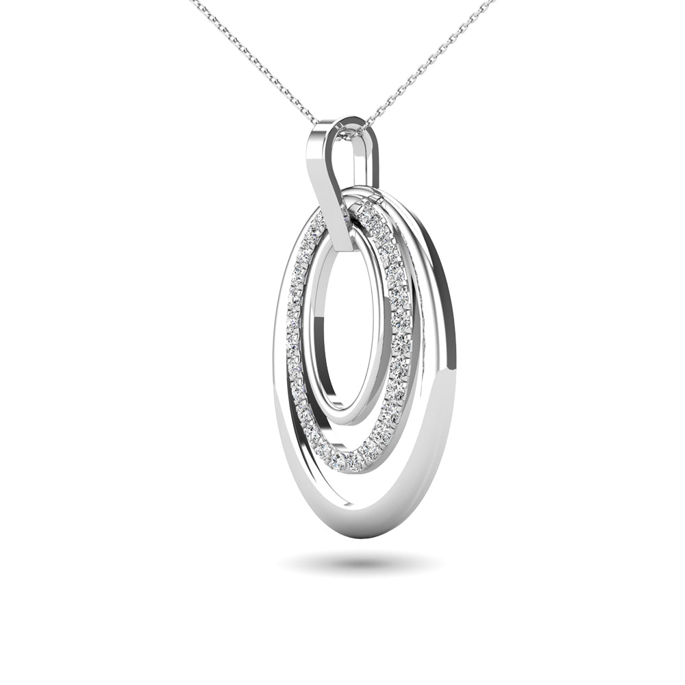 14K White Gold 1/5 Ct.Tw. Diamond Oval Frame Pendant
