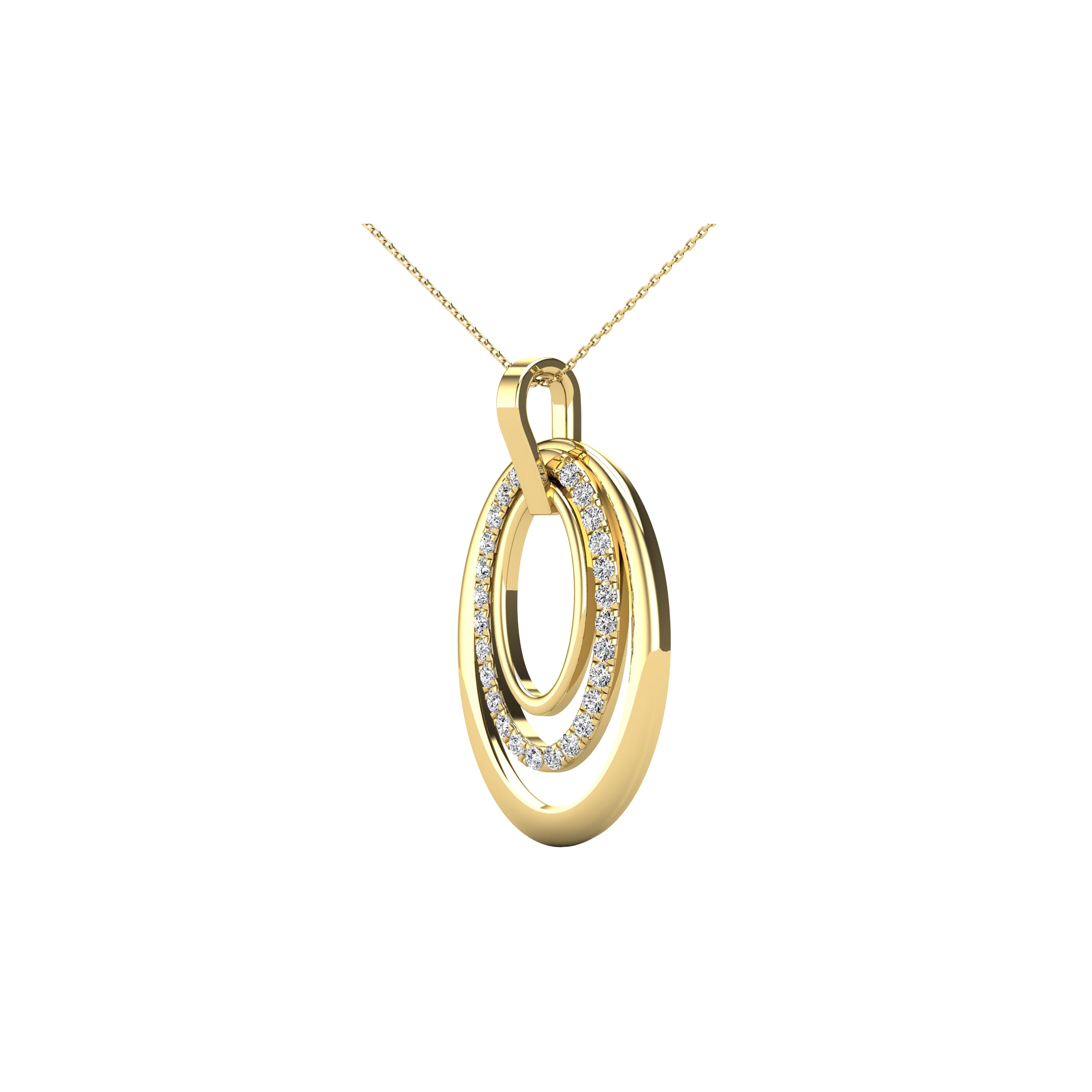 14K Yellow Gold 1/5 Ct.Tw. Diamond Oval Frame Pendant