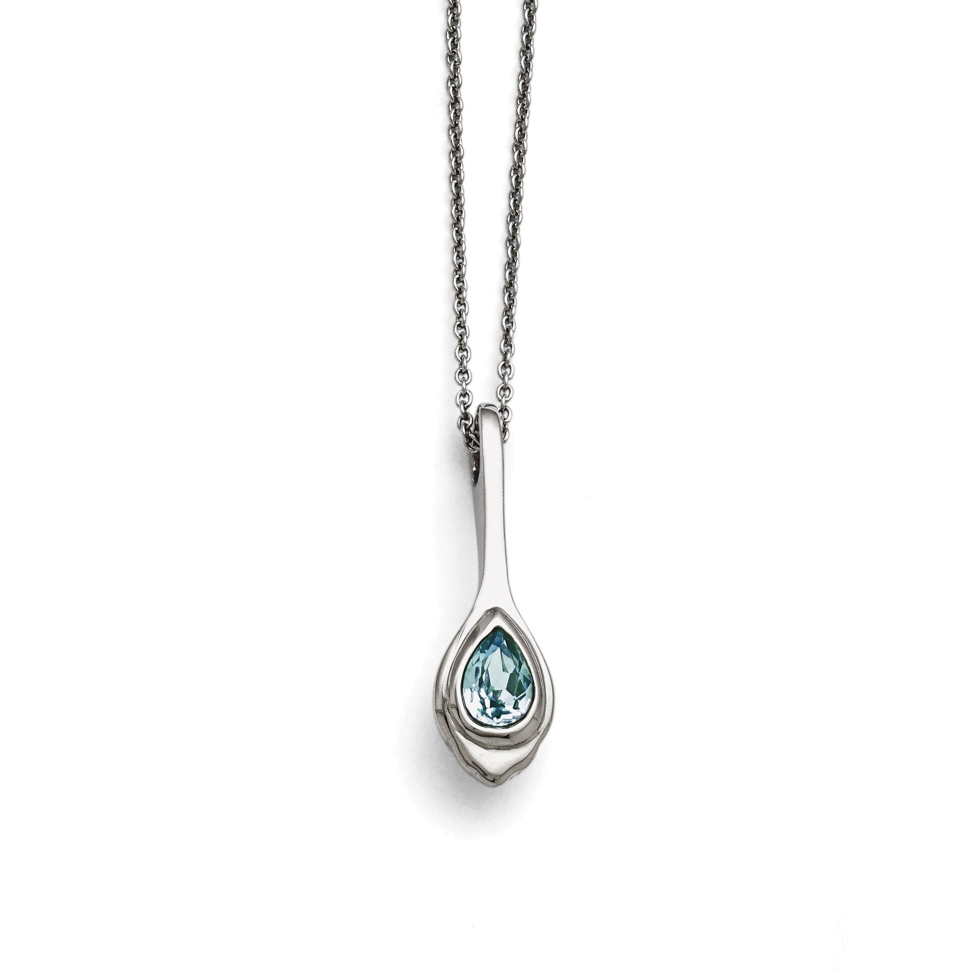 Chisel Stainless Steel Polished Blue Glass Teardrop Pendant On A 17.75 Inch Cable Chain With A 2 Inch Extension Necklace