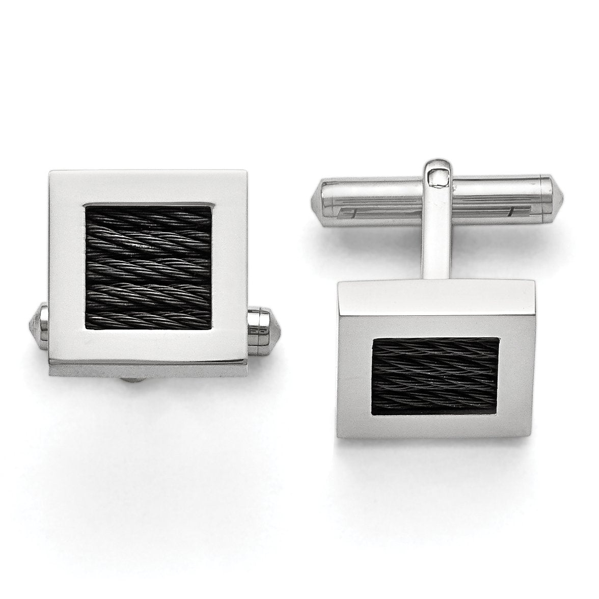 Chisel Stainless Steel Polished Black Ip-Plated Wire Square Cufflinks