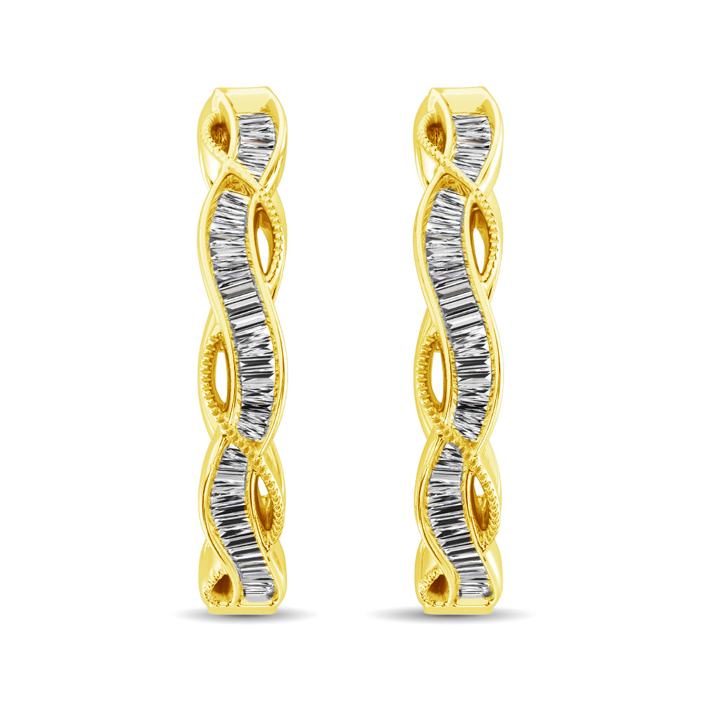 10K Yellow Gold Baguette Diamond 1/5 Ct.Tw. Hoop Earrings
