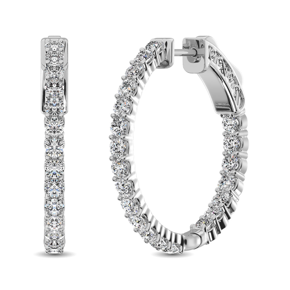 10K White Gold Diamond 1/2 Ct.Tw. In And Out Hoop Earrings