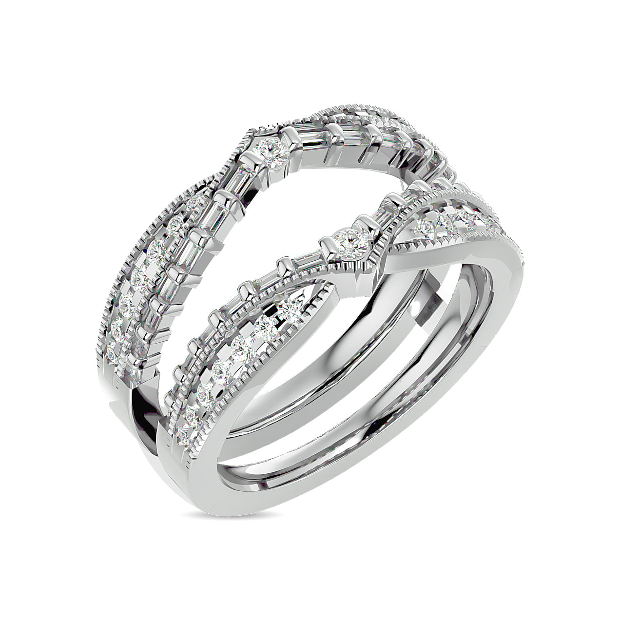 Diamond 3/4 Ct Tw Round Cut Guard Ring  In 14K White Gold