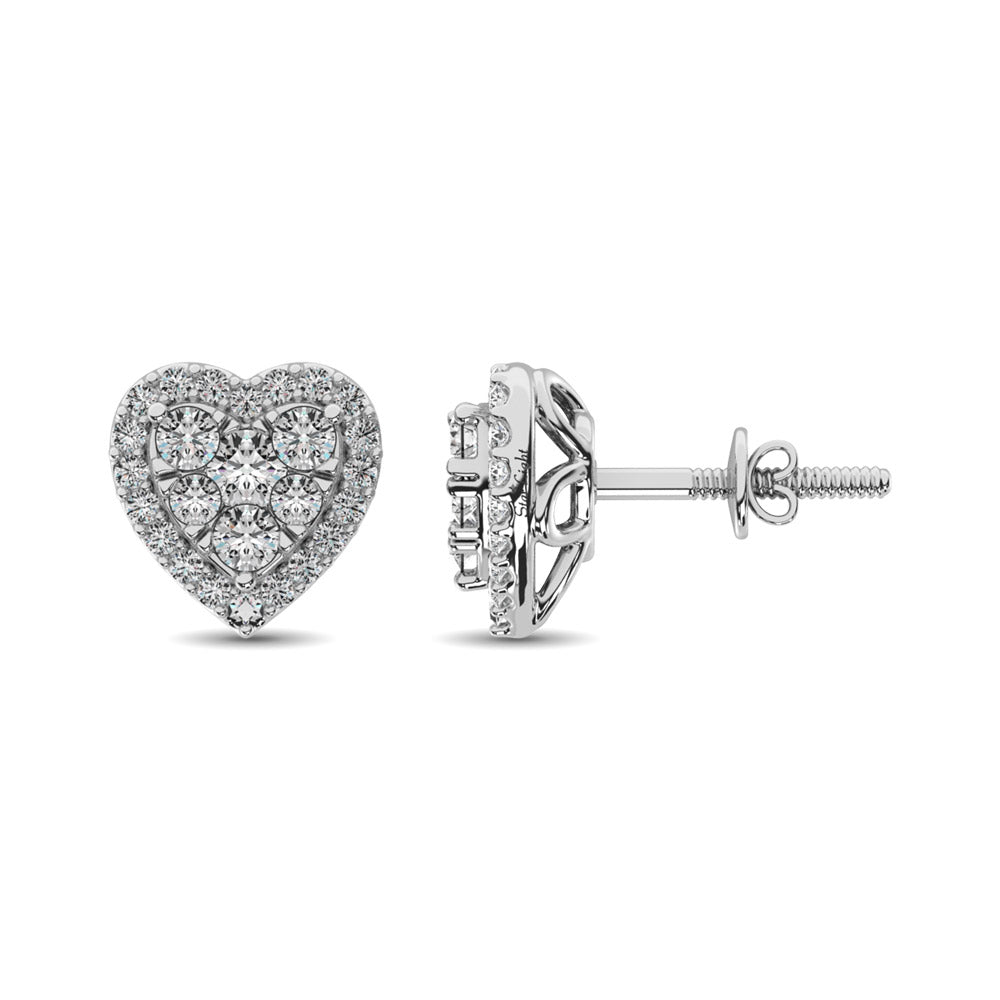 Diamond 3/4 Ct Tw Heart Earrings  In 14K White Gold