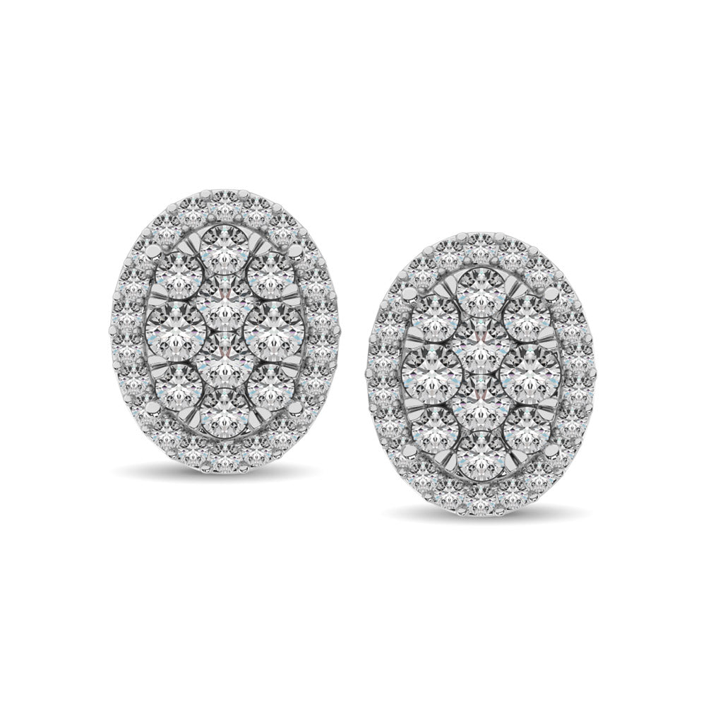 Diamond 3/4 Ct Tw Oval Shape Earrings  In 14K White Gold