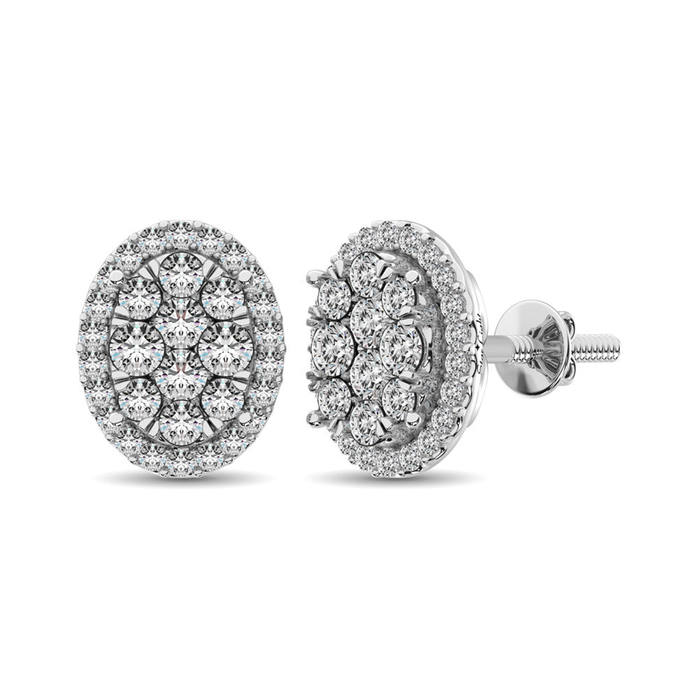Diamond 3/4 Ct Tw Oval Shape Earrings  In 14K White Gold