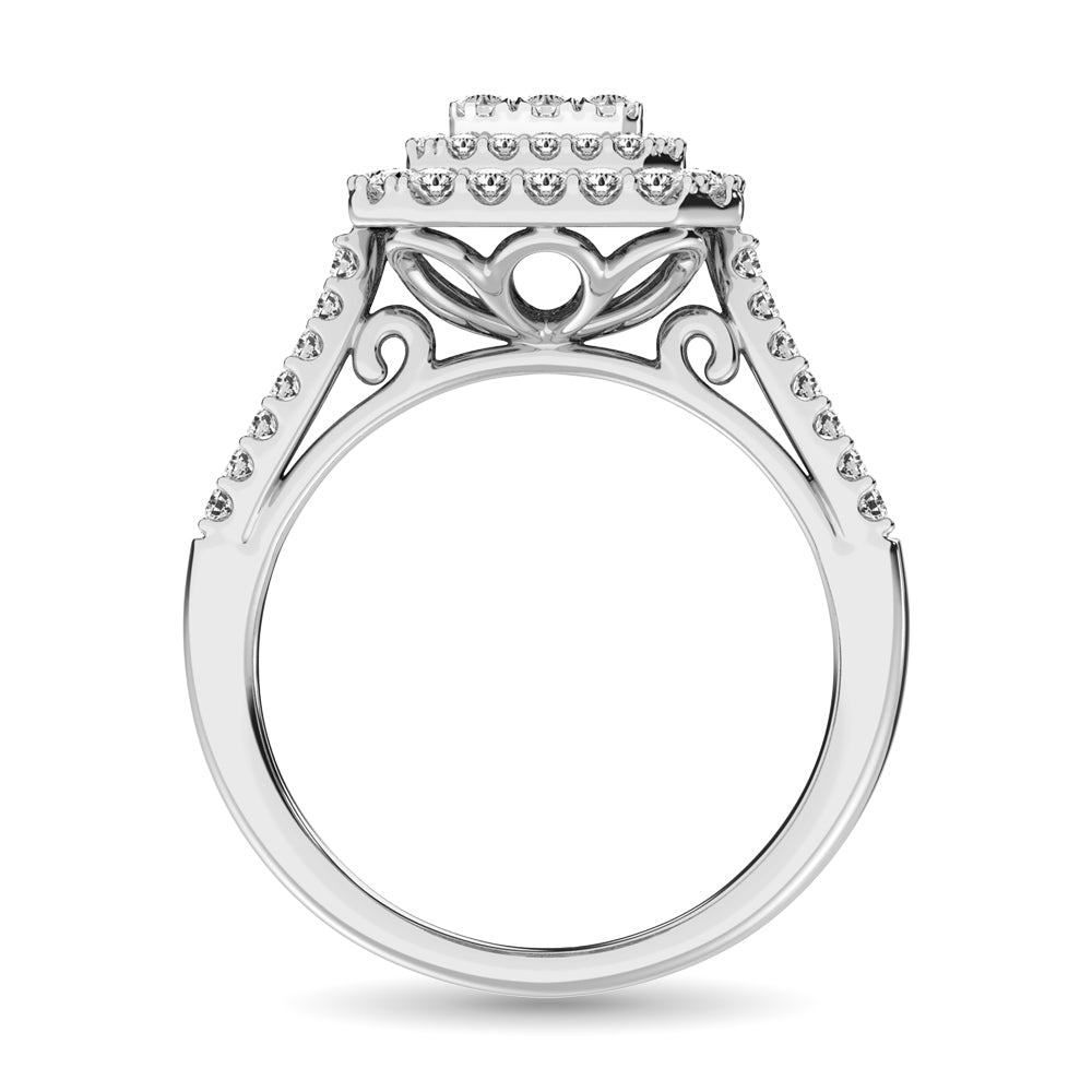 Diamond Double Halo Engagement Ring 1 Ct Tw In 14K White Gold