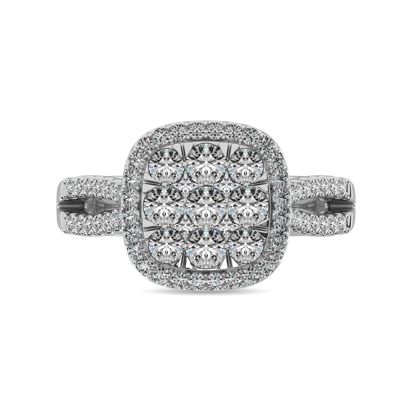 Diamond  1 1/2 Ct Tw Two Row Shank Halo Engagement Ring In 14K White Gold