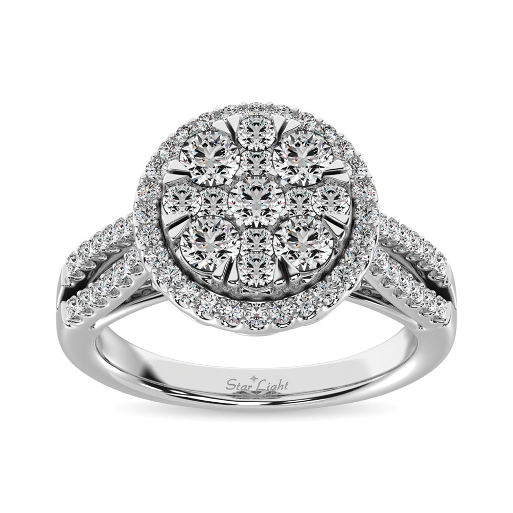 Diamond Two Row Shank Halo Engagement Ring 1 1/2 Ct Tw In 14K White Gold