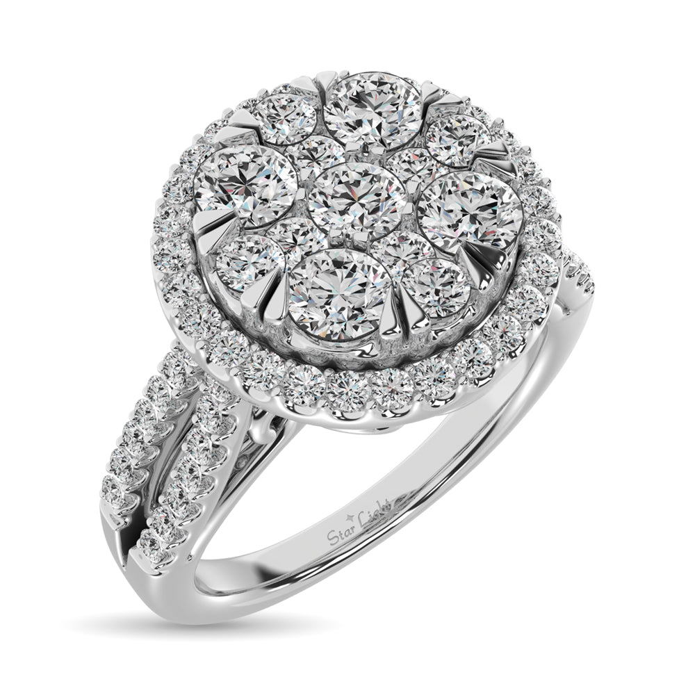 Diamond Two Row Shank Halo Engagement Ring 1 1/2 Ct Tw In 14K White Gold