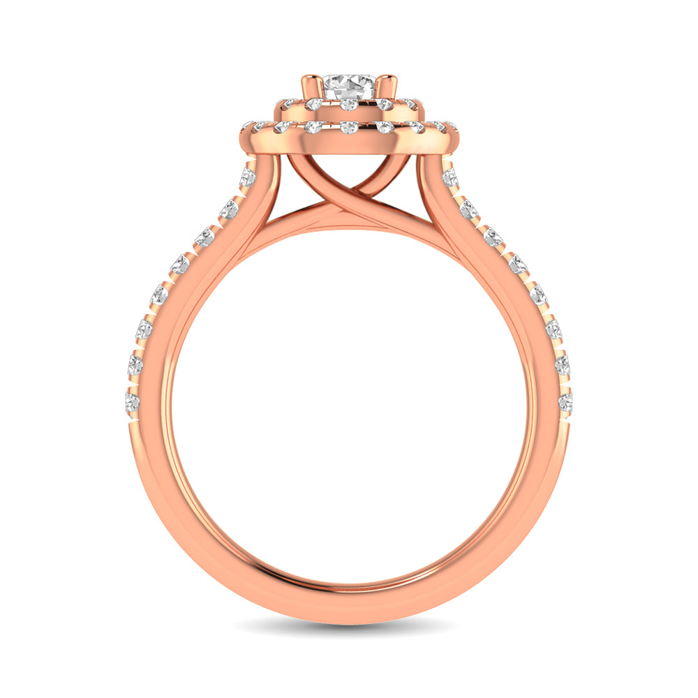 Diamond Classic Shank Double Halo Bridal Ring 1 ct tw Round Cut in 14K Rose Gold