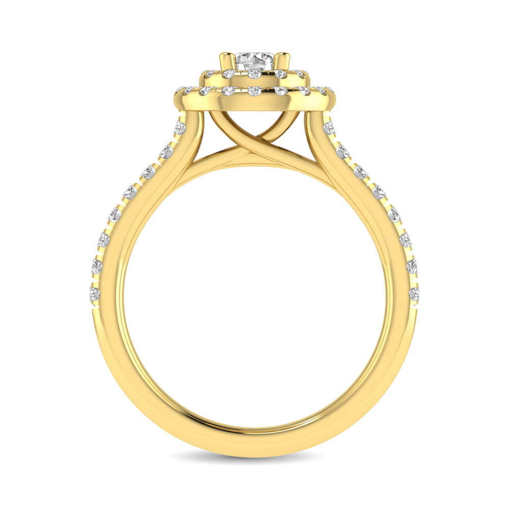 Diamond Classic Shank Double Halo Bridal Ring 1 Ct Tw Round Cut In 14K Yellow Gold