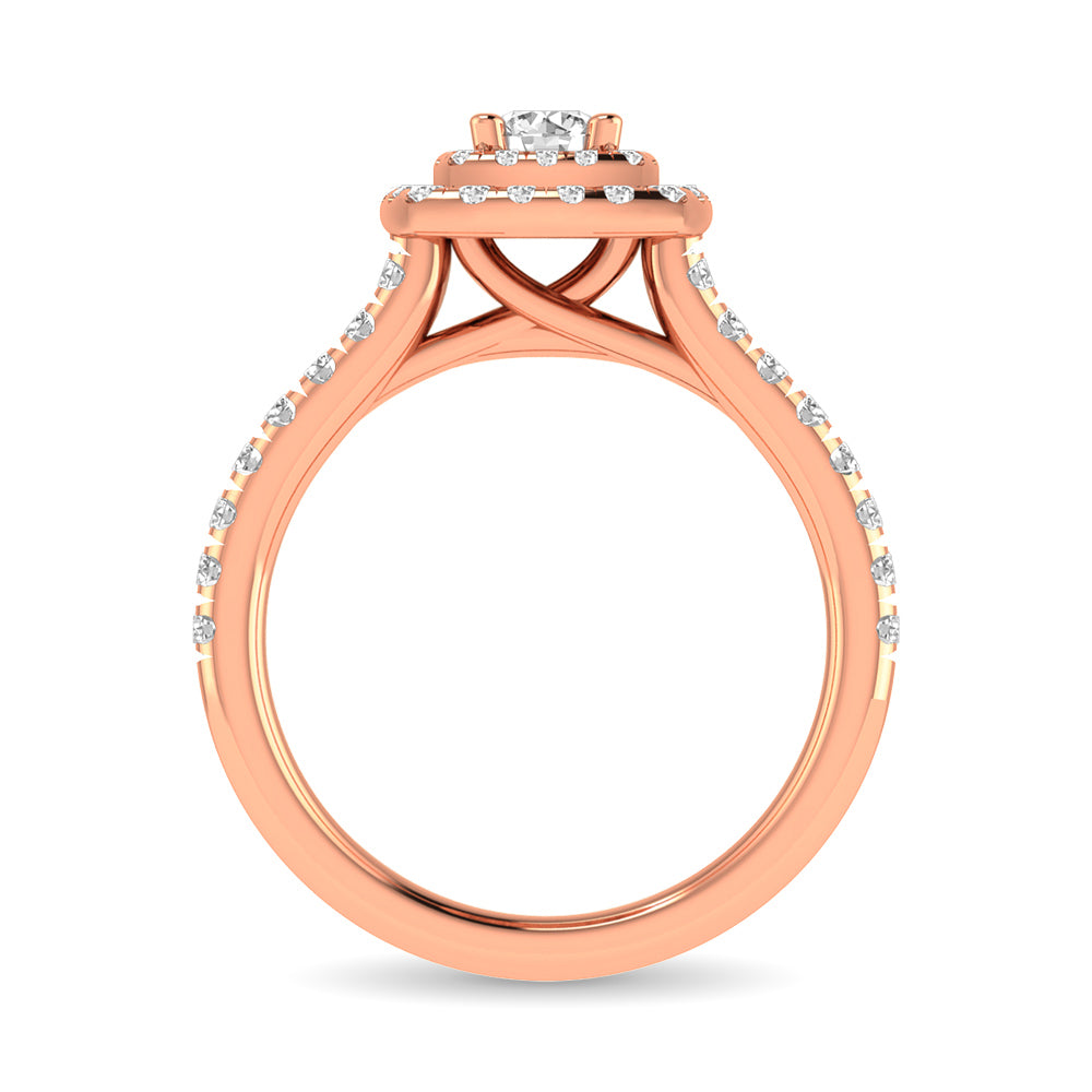 Diamond Classic Shank Double Halo Bridal Ring 1 ct tw Round Cut in 14K Rose Gold