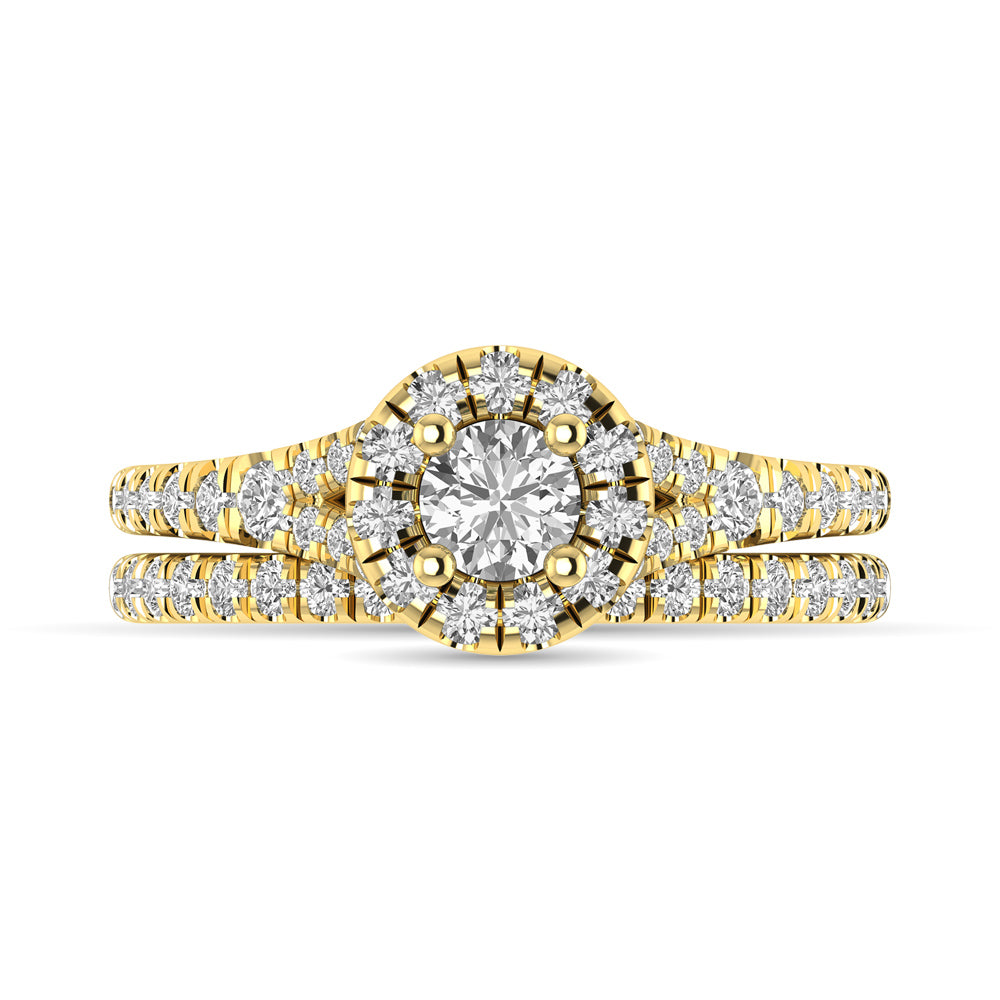 Diamond  Split Shank Single Halo Bridal Ring 1 Ct Tw Round Cut In 14K Yellow Gold