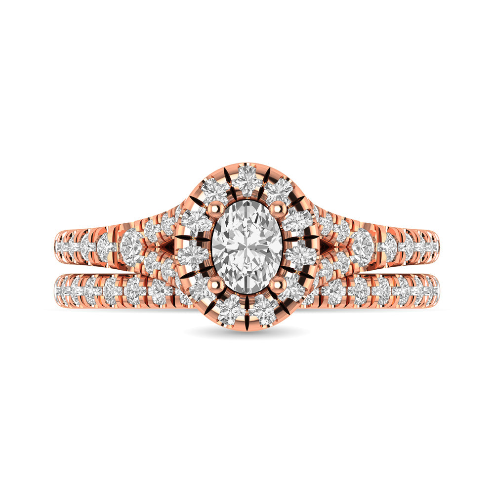 Diamond  Split Shank Single Halo Bridal Ring 1 Ct Tw Oval Cut In 14K Rose Gold