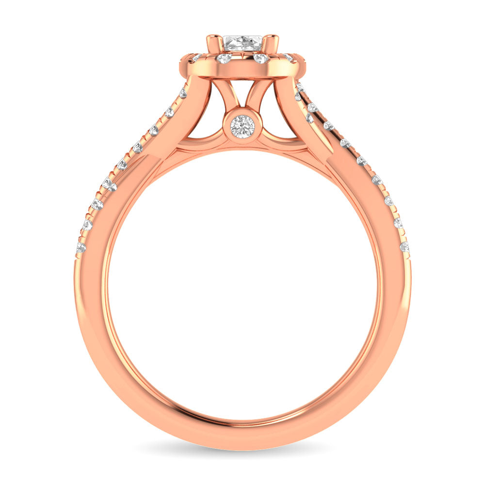 Diamond  Twist Shank Single Halo Bridal Ring 1 Ct Tw Oval Cut In 14K Rose Gold