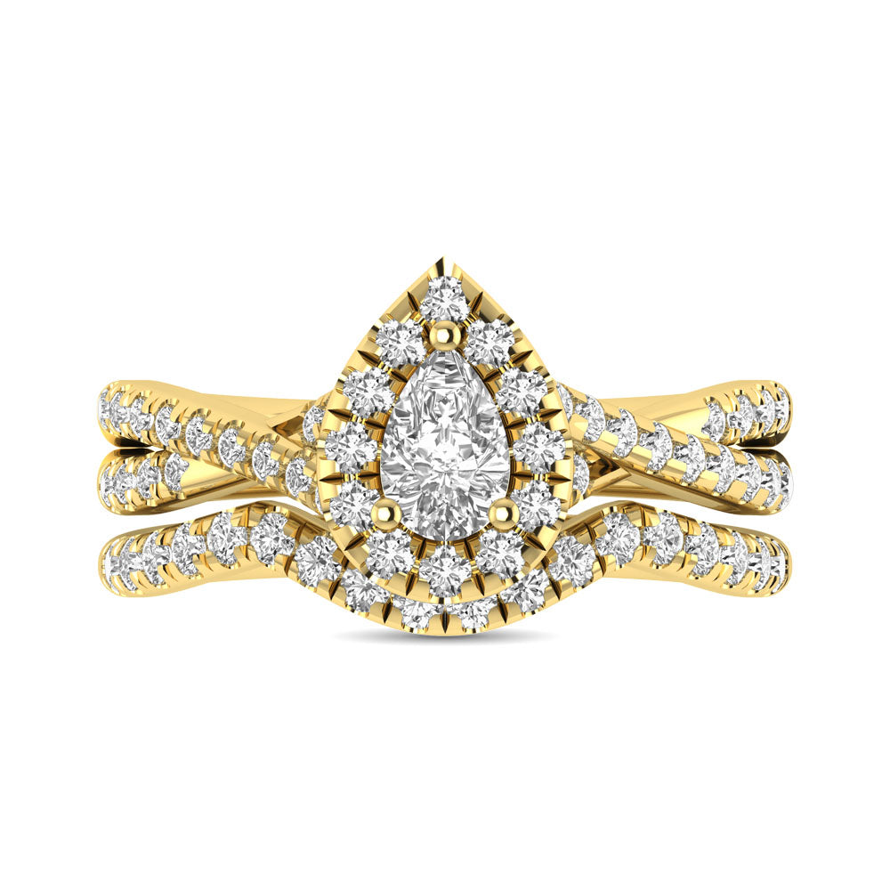 Diamond  Twist Shank Single Halo Bridal Ring 1 Ct Tw Pear Cut In 14K Yellow Gold