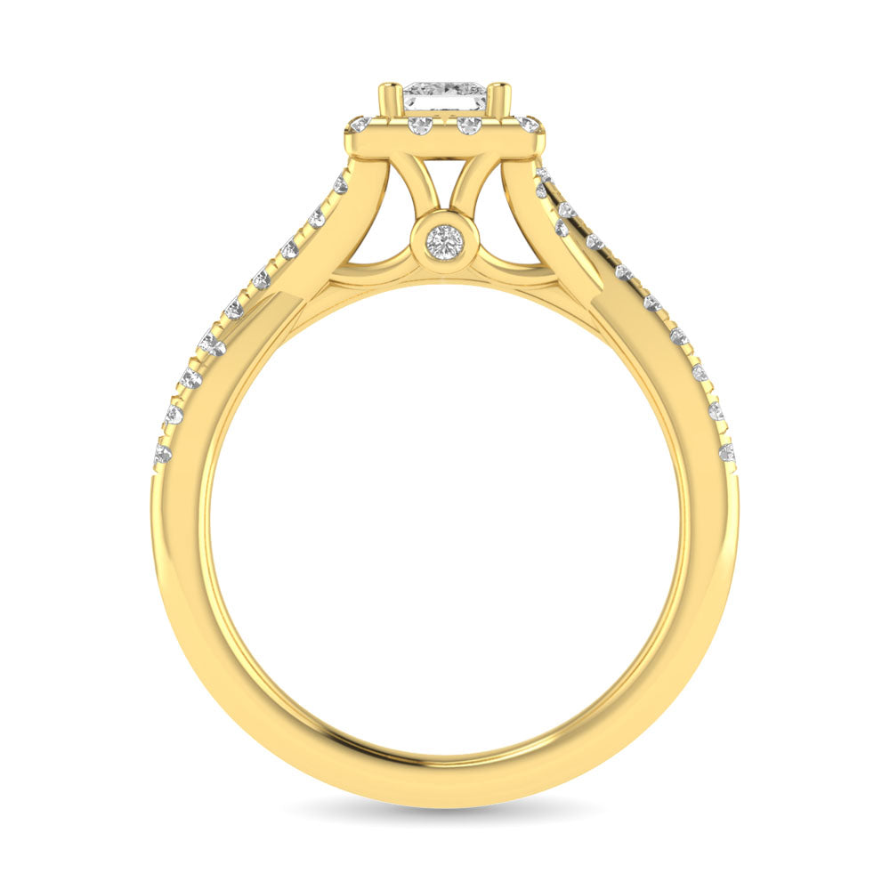 Diamond  Twist Shank Single Halo Bridal Ring 1 Ct Tw Princess Cut In 14K Yellow Gold