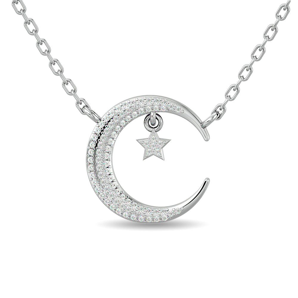 Diamond Moon And Star Necklace 1/6 Ct Tw In 10K White Gold