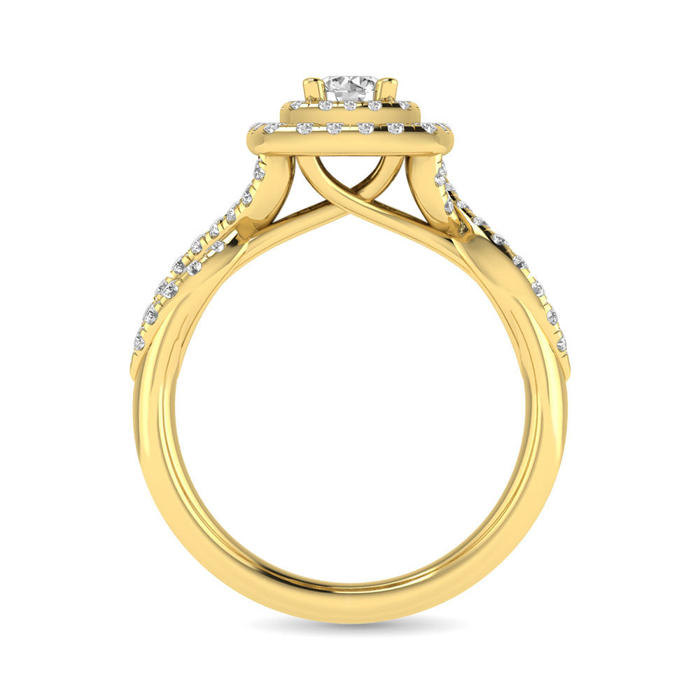Diamond  Twist Shank Double Halo Bridal Ring 3/4 ct tw Round Cut in 14K Yellow Gold