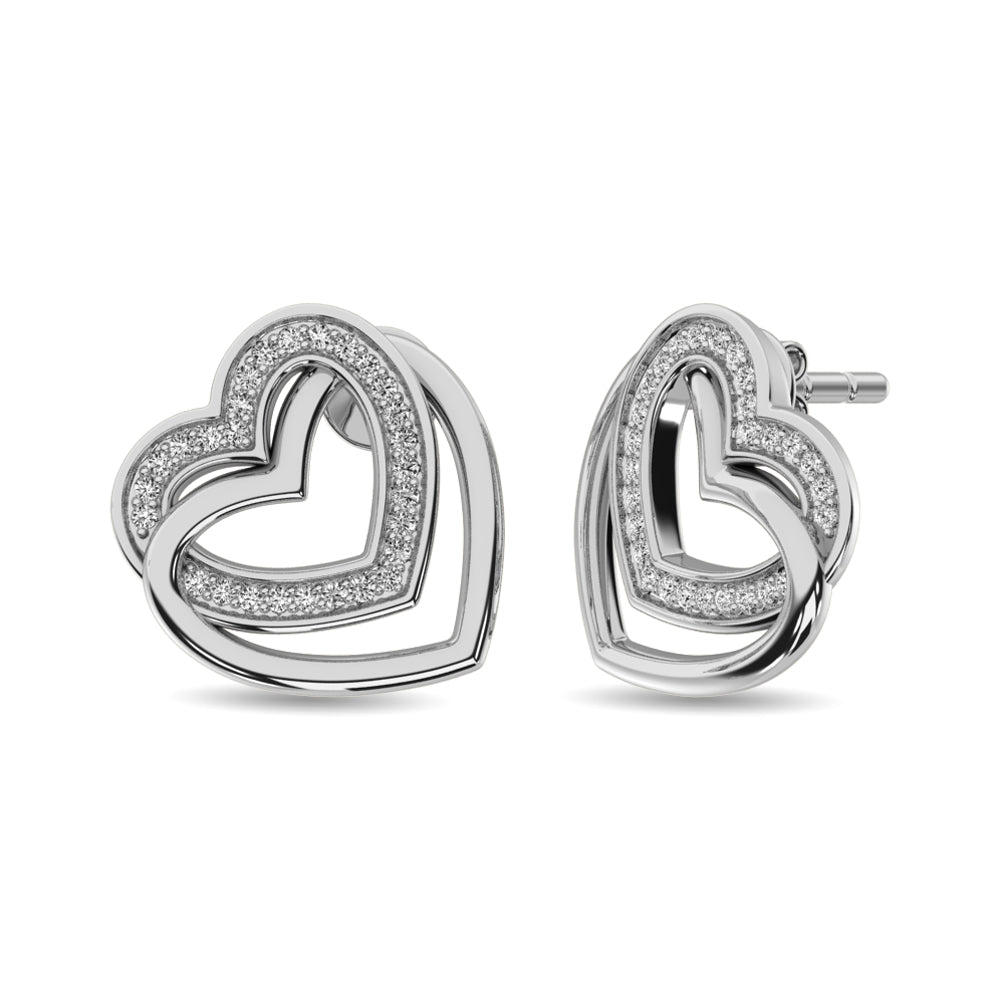 Diamond Duel Heart Earrings 1/50 Ct Tw In Sterling Silver